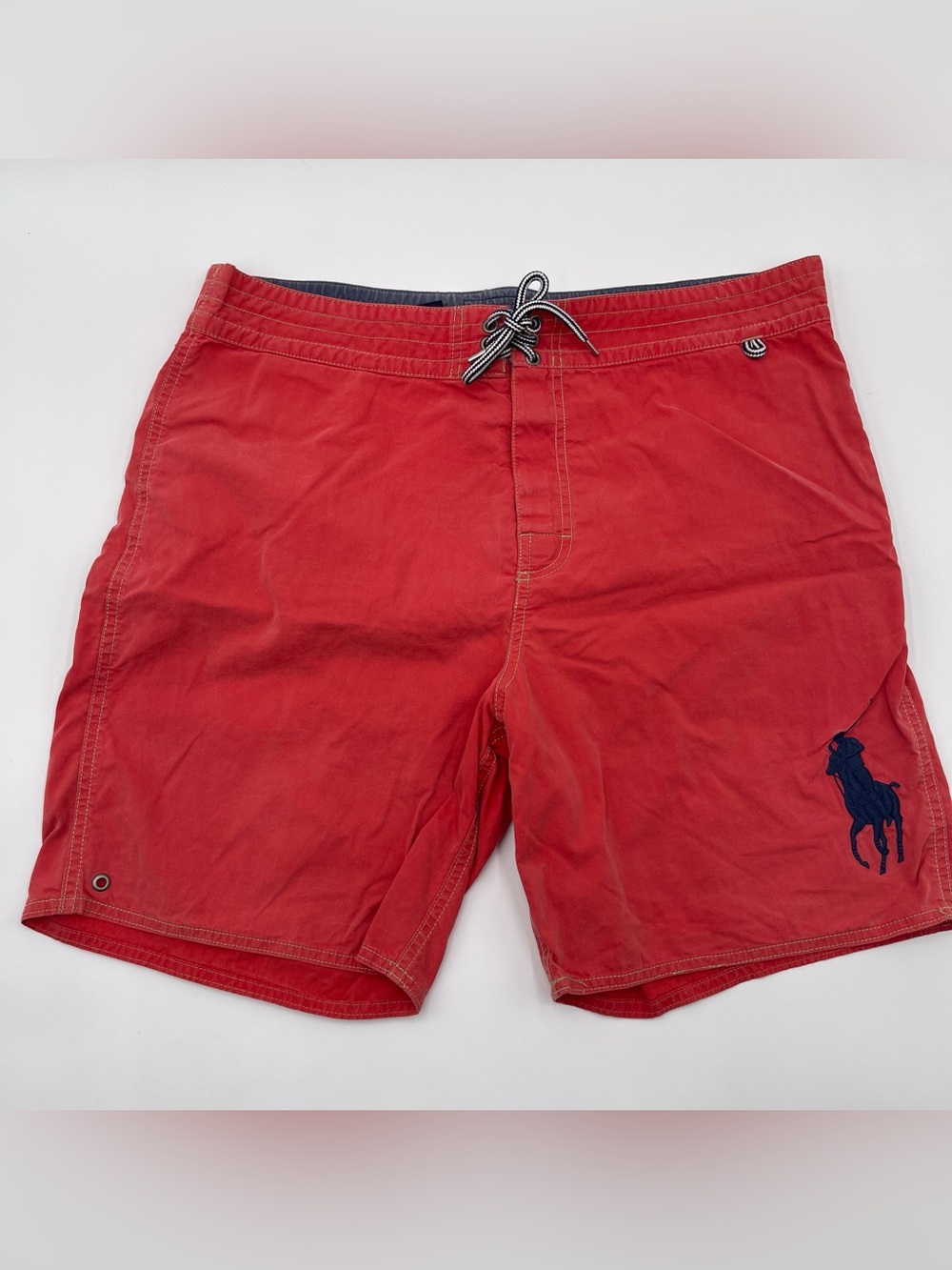 VTG Polo Ralph Lauren Mens Large Red Swim Trunks Board Short Big Pony Mesh Lined